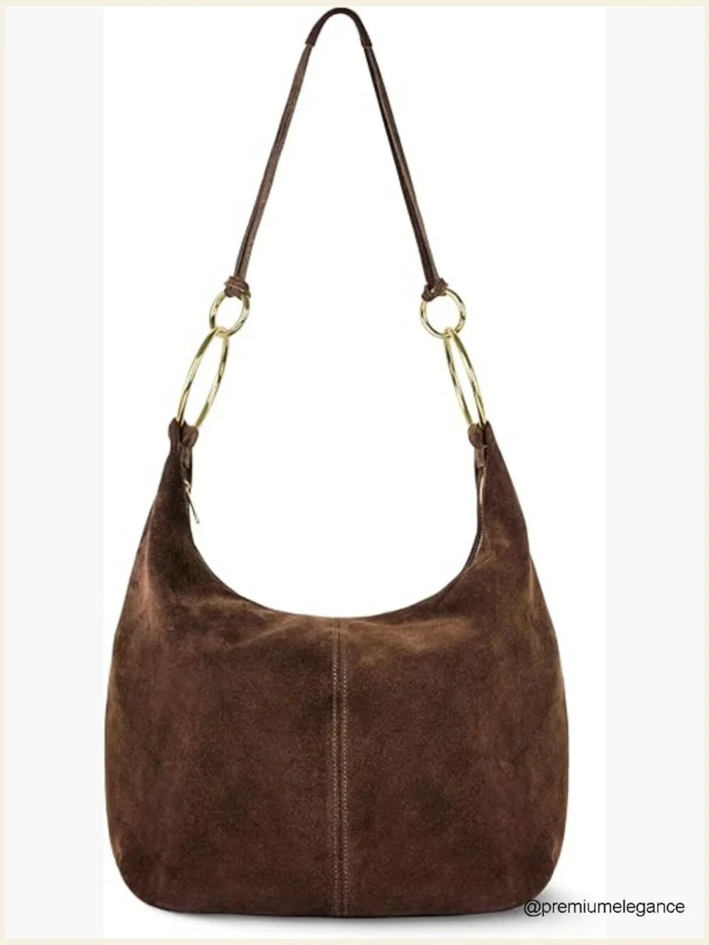 Italian Suede Hobo Bag with Zippered Closure Ring Hardware Large Shoulder